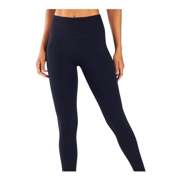 Fabletics Pants - FABLETICS HIGH WAISTED RIB BLACK LACE UP BACK LEGGINGS SIZE MEDIUM